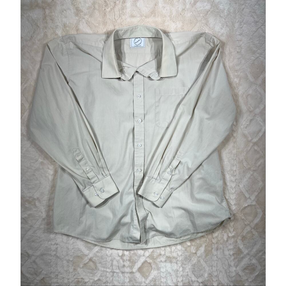 Bespoke Classic Fit Dress Shirt XL 17 17.5 Tan Button Up Long Sleeve Mens EUC
